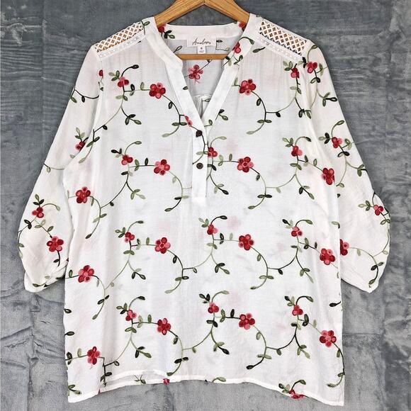 Womens Top Medium Boho Embroidered Crochet Romantic‎ Floral Coquette Feminine - Picture 1 of 7